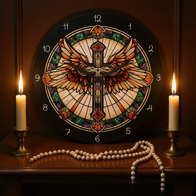 Grande Horloge Ronde Croix à ailes dorées  (Créateur téléchargé)
