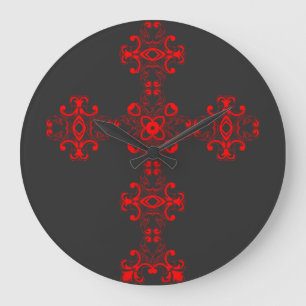 Grande Horloge Ronde Croix avec ornement rouge