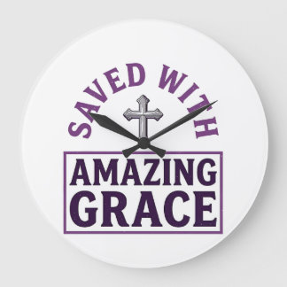 Grande Horloge Ronde Croix chrétienne Amazing Grace vintage
