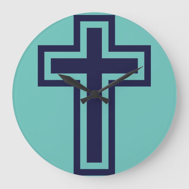 Grande Horloge Ronde Croix chrétienne bleue différentes variantes (Recto)