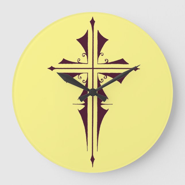 Grande Horloge Ronde Croix chrétienne d'art pourpre royal (Recto)