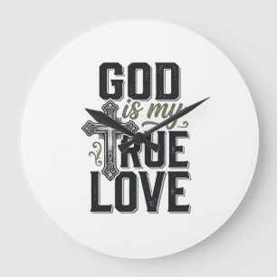 Grande Horloge Ronde Croix Chrétienne Dieu Est Mon Véritable Amour Vect