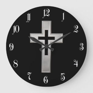 Grande Horloge Ronde Croix chrétienne en argent