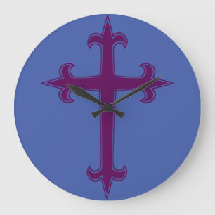 Grande Horloge Ronde Croix chrétienne violette