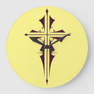 Grande Horloge Ronde Croix chrétienne violette