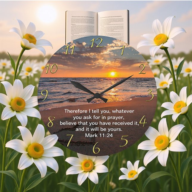 Grande Horloge Ronde Croix de foi chrétienne avec Mark 11:24 (Créateur téléchargé)