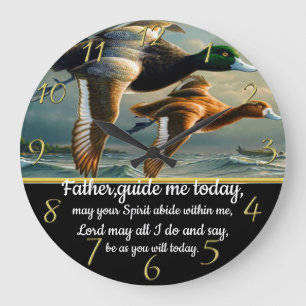 Grande Horloge Ronde Croix de la foi chrétienne d'or avec canards