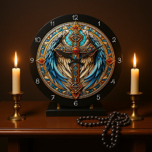 Grande Horloge Ronde Croix de verre ailé