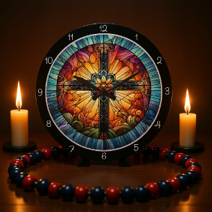 Grande Horloge Ronde Croix en verre tendu