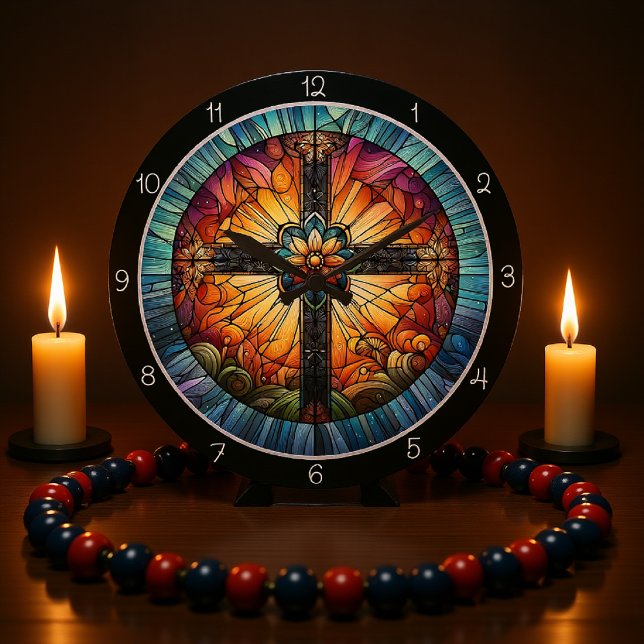 Grande Horloge Ronde Croix en verre tendu (Créateur téléchargé)