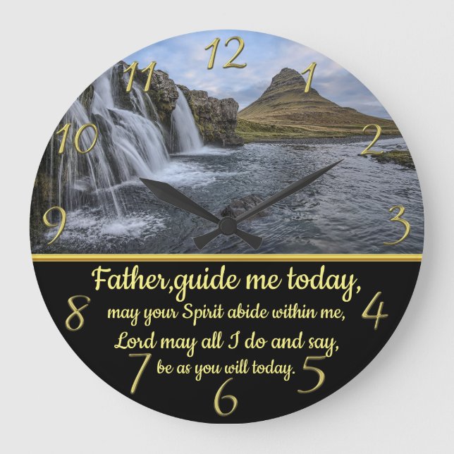 Grande Horloge Ronde Croix Gold Christian Faith avec cascade jaune (Recto)