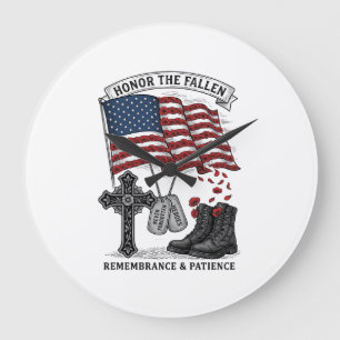 Grande Horloge Ronde Croix Mémorielle Patriotique Bottes Poppy Drapeau 