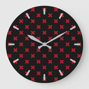 Grande Horloge Ronde Croix rouge coutures sur noir
