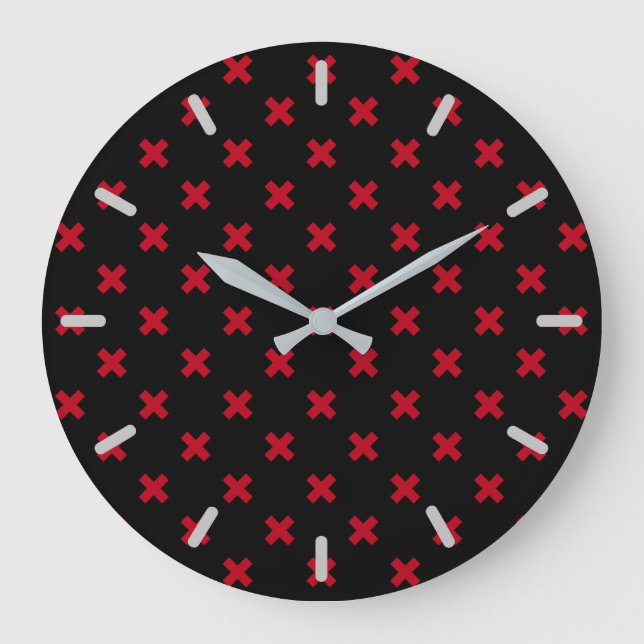 Grande Horloge Ronde Croix rouge coutures sur noir (Recto)
