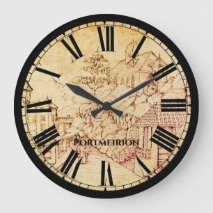 Grande Horloge Ronde Croquis au stylo et encre de Portmeirion North Wal