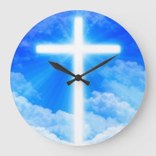 Grande Horloge Ronde Cross of Light Jesus Christ Customizable Christian