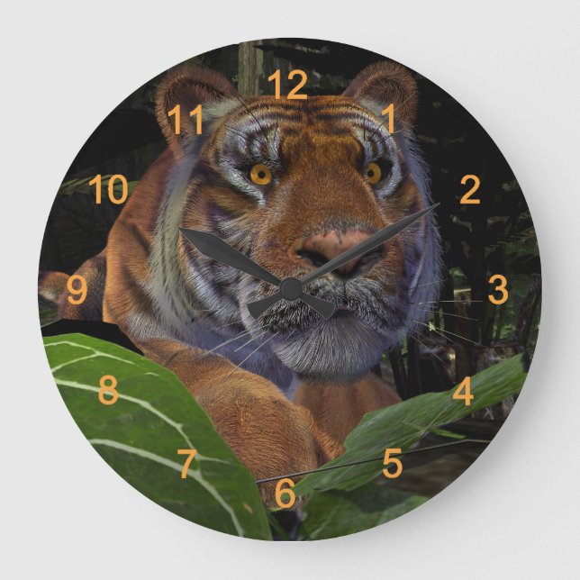 Grande Horloge Ronde Crouching des tigres dans la jungle (Recto)
