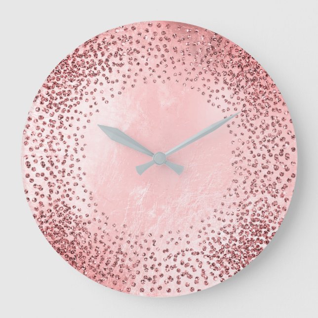 Grande Horloge Ronde Crystals Confeti Glitter Grey Glass Rose rose (Recto)