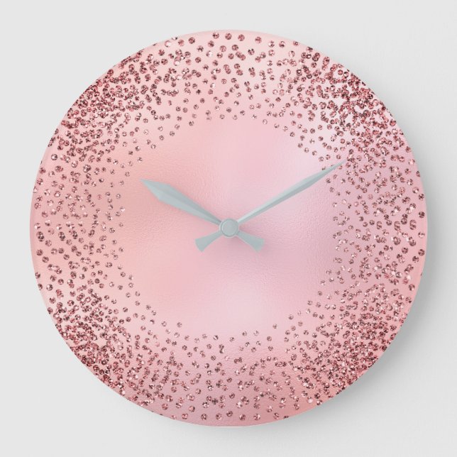 Grande Horloge Ronde Crystals Confetti Glitter Rose Pink Glass Glam (Recto)