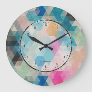 Grande Horloge Ronde Cubes géométriques colorés