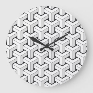 Grande Horloge Ronde Cubes isinaux Noir Blanc Motif