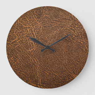 Grande Horloge Ronde Cuir Brown naturel : Arrière - plan texturé