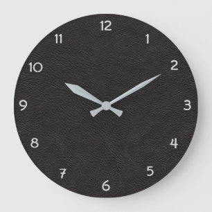 Grande Horloge Ronde Cuir noir Faux
