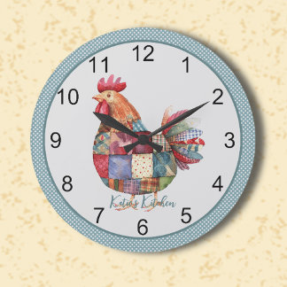 Grande Horloge Ronde Cuisine à poches Hen et Pois