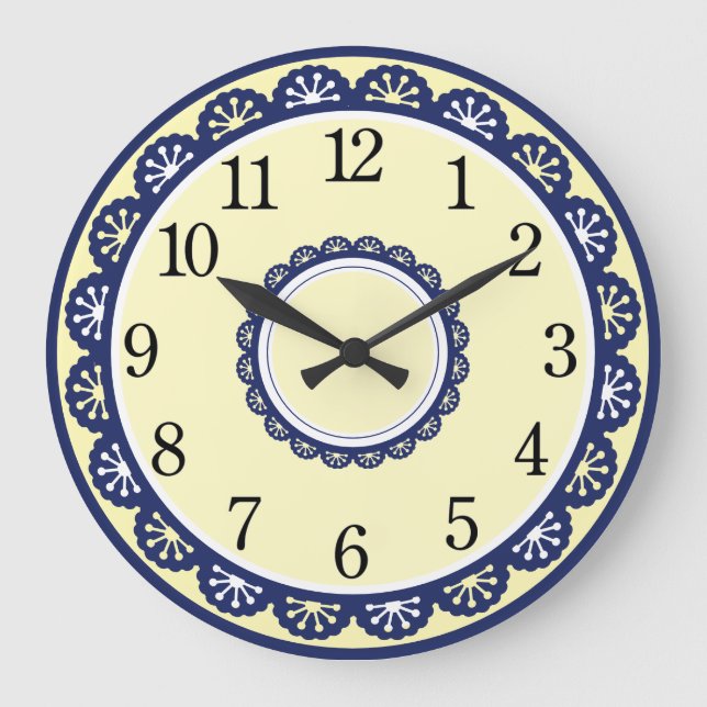 Grande Horloge Ronde Cuisine bleue et blanche (Recto)