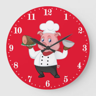 Grande Horloge Ronde Cuisine Chef cochon décor mur