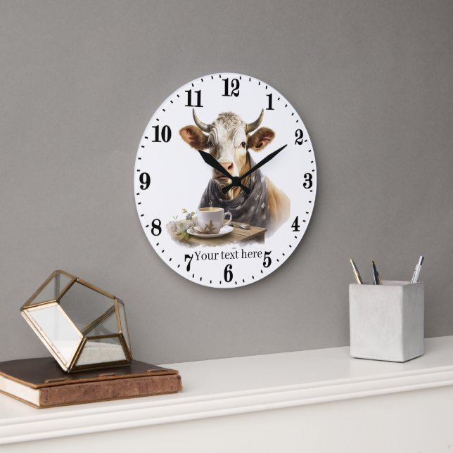 Grande Horloge Ronde Cuisine cool ou vache à café de bureau (Bureau)