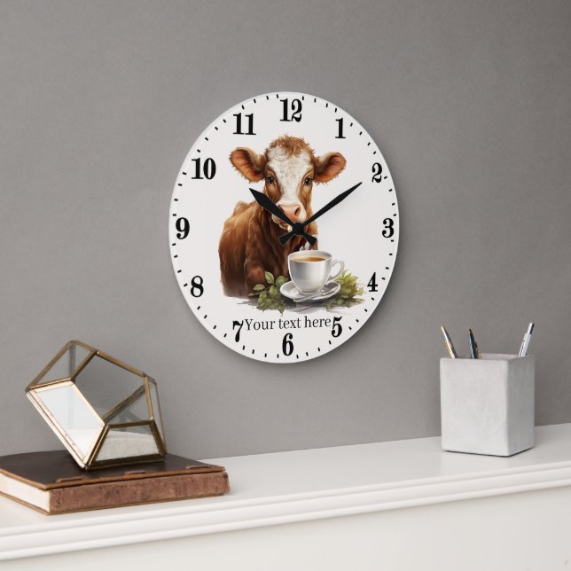 Grande Horloge Ronde Cuisine cool ou vache à café de bureau (Bureau)