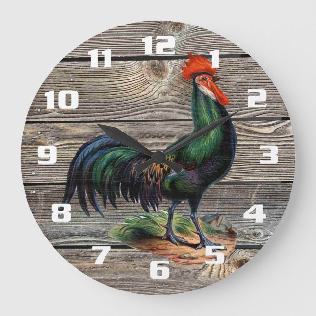 Grande Horloge Ronde Cuisine Coq de Campagne Rustique (Recto)
