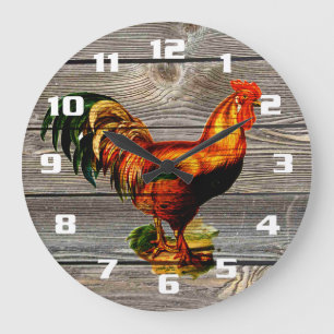 Grande Horloge Ronde Cuisine Coq de Campagne Rustique