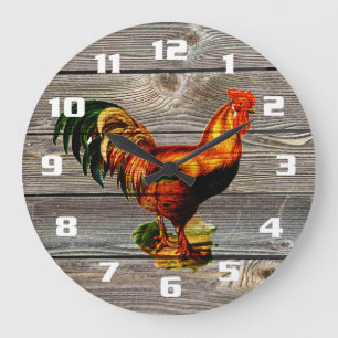 Grande Horloge Ronde Cuisine Coq Vintage