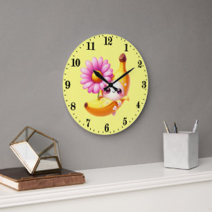 Grande Horloge Ronde Cuisine d'amoureux de bananes mignonnes