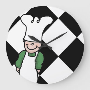 Grande Horloge Ronde Cuisine de dessin petit chef