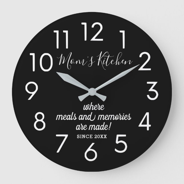 Grande Horloge Ronde Cuisine de maman personnalisée en noir et blanc mo (Recto)