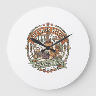 Grande Horloge Ronde Cuisine de sorcière de cottage Chat Cuisine de sor