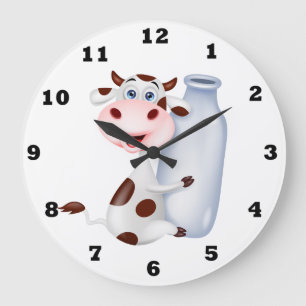Grande Horloge Ronde Cuisine de vache au lait mignon
