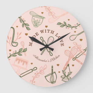 Grande Horloge Ronde Cuisine Faite Avec Cuisine Amoureuse Et Ustensiles