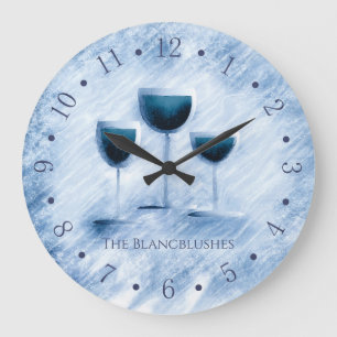 Grande Horloge Ronde Cuisine gastronomique en verre de vin bleu fartsy