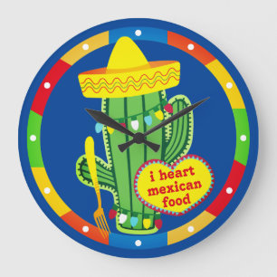 Grande Horloge Ronde Cuisine mexicaine de cactus funny au sud-ouest