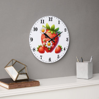 Grande Horloge Ronde Cuisine mignonne pour amateurs de fraises 