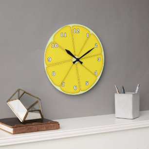 Grande Horloge Ronde Cuisine murale citron