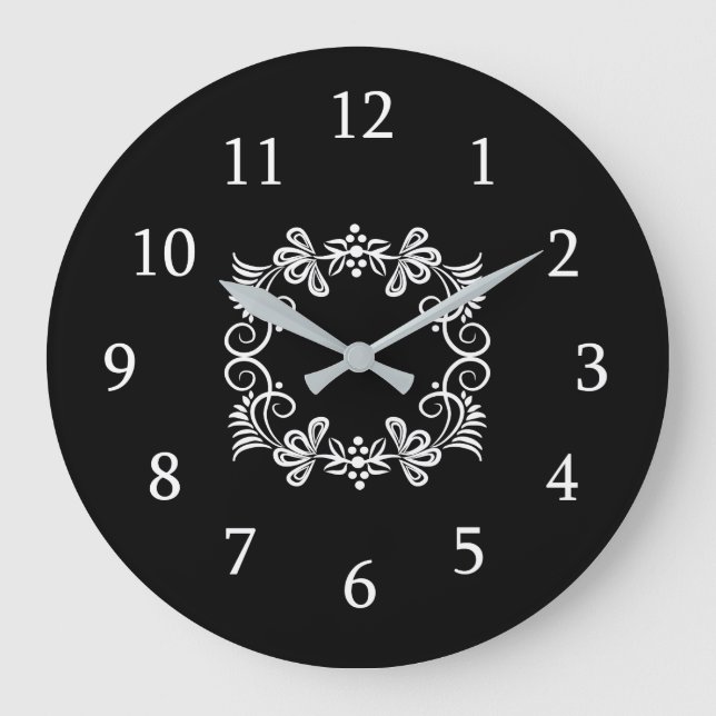 Grande Horloge Ronde Cuisine Noire Et Blanche (Recto)