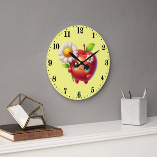 Grande Horloge Ronde Cuisine pour amateurs de pommes mignonnes 
