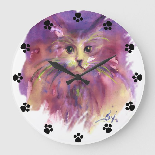 Grande Horloge Ronde CUISINE PURPLE, CUTE CUTE KITTY CAT PORTRAIT Black (Recto)