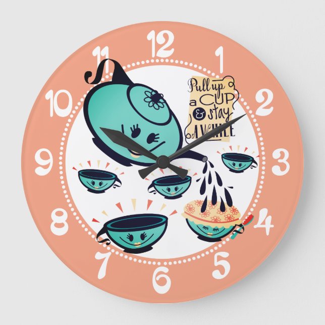 Grande Horloge Ronde Cuisine rétro tasse à thé tasse à thé cuisine (Recto)