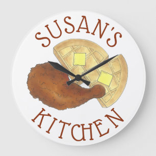 Grande Horloge Ronde Cuisine soule classique Poulet frit et gaufres Din